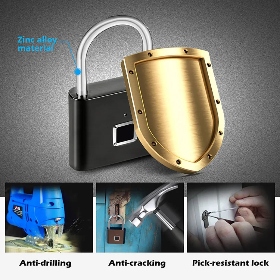 SEP Smart Fingerprint Padlock Waterproof Biometric Zinc Alloy Lock with Rechargeable Battery