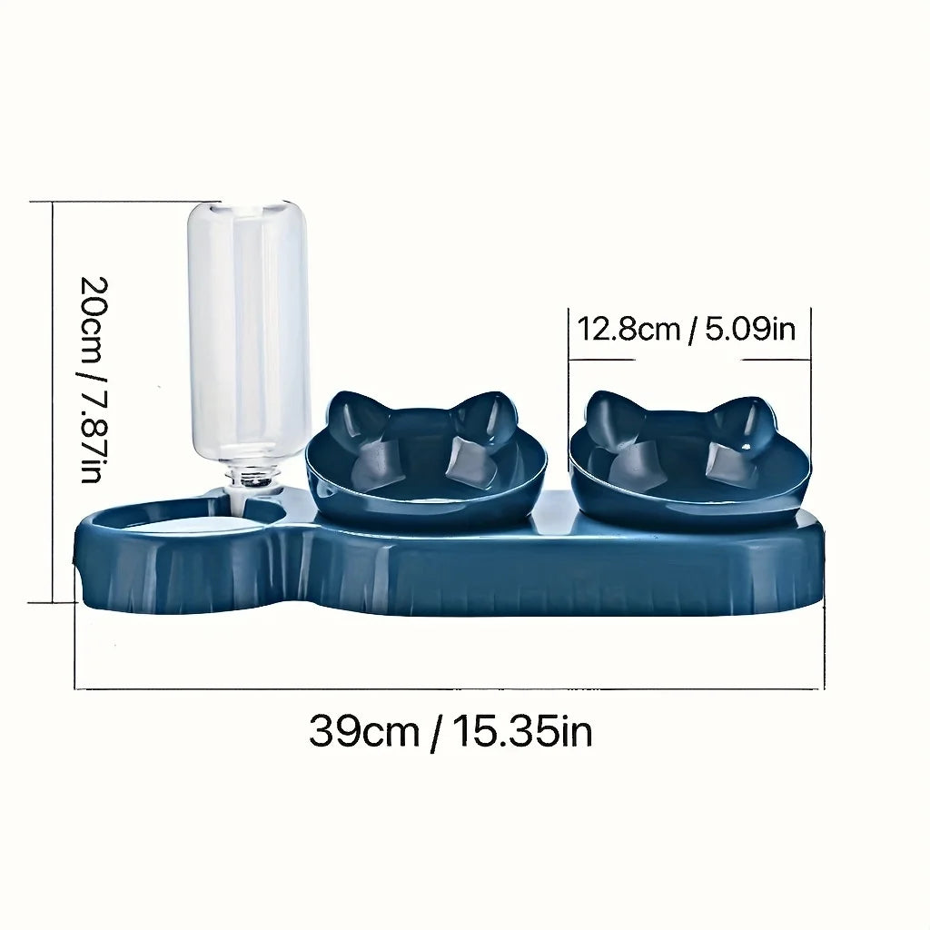 SEP Pet Feeding Station Tilted Cat Bowls with Water Feeder & Neck Protection