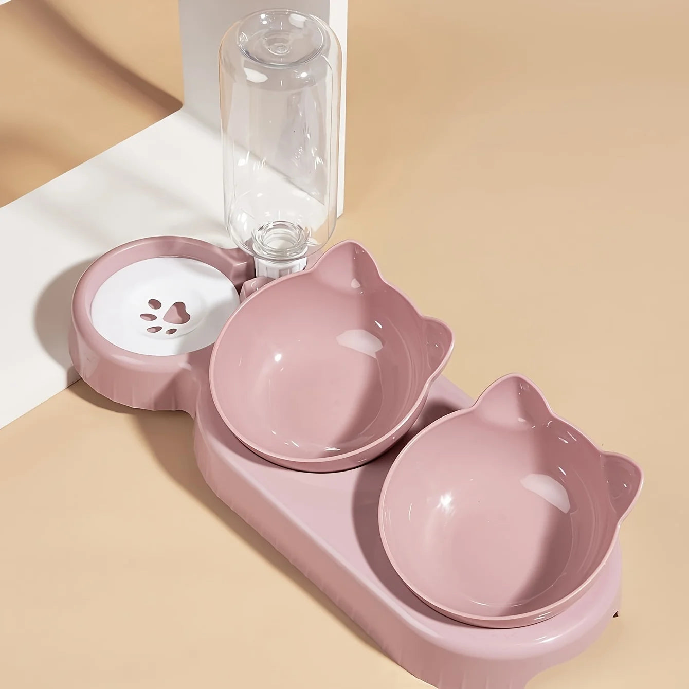 SEP Pet Feeding Station Tilted Cat Bowls with Water Feeder & Neck Protection