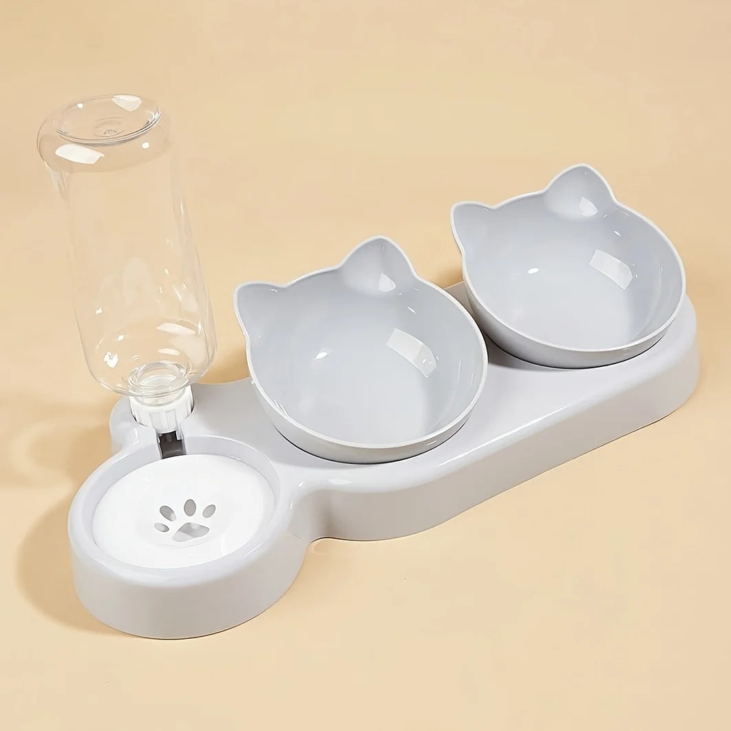 SEP Pet Feeding Station Tilted Cat Bowls with Water Feeder & Neck Protection