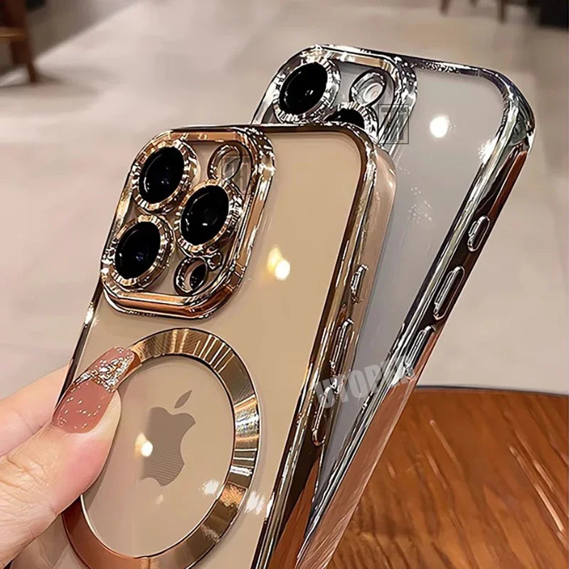 Phone Case For iPhone 16 15 14 13 12 11 Pro Max Plus Clear Magsafe Magnetic Lens Protect Soft Cover
