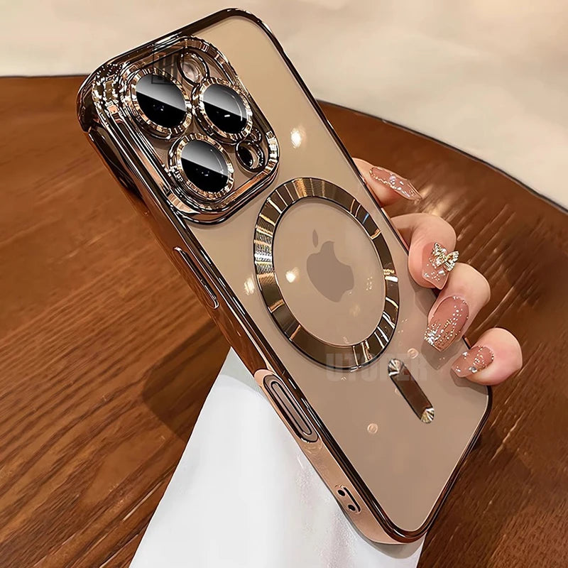 Phone Case For iPhone 16 15 14 13 12 11 Pro Max Plus Clear Magsafe Magnetic Lens Protect Soft Cover