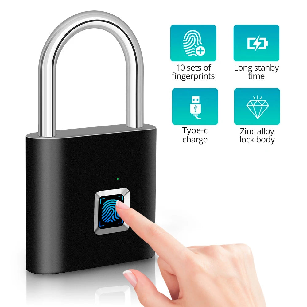 SEP Smart Fingerprint Padlock Waterproof Biometric Zinc Alloy Lock with Rechargeable Battery