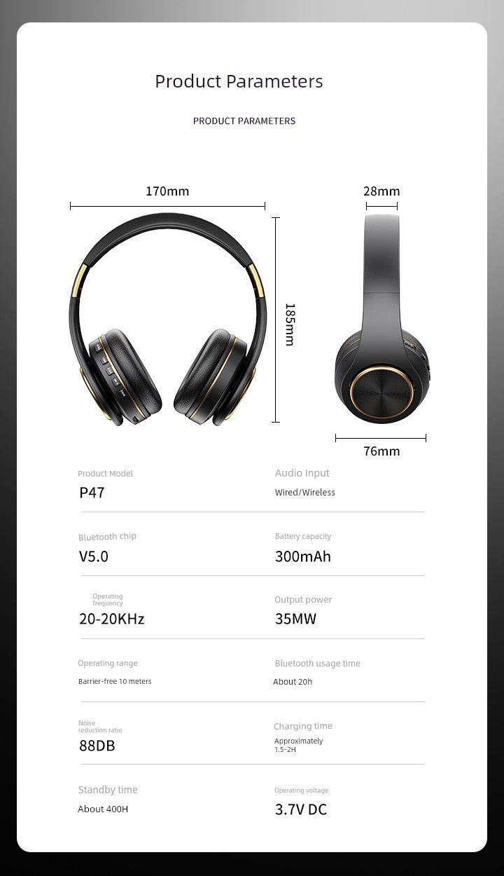 Bluetooth Headphone Head-Mounted with Microphone Mobile Phone Computer Universal Headset like Subwoofer