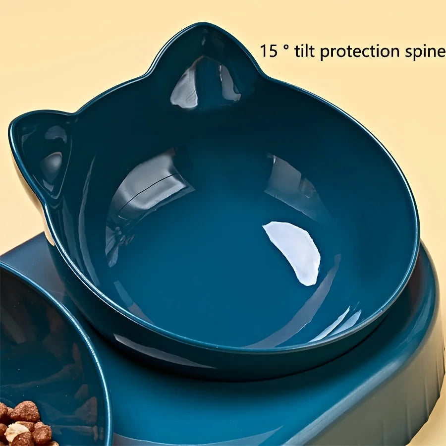 SEP Pet Feeding Station Tilted Cat Bowls with Water Feeder & Neck Protection