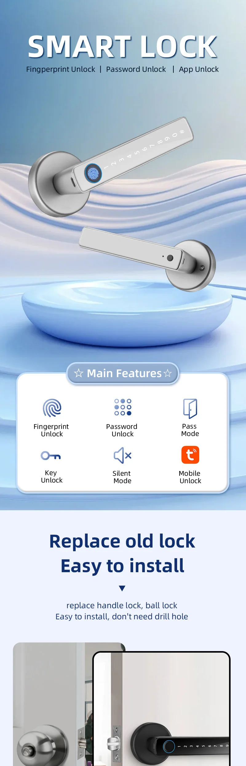SEP Electronic Door Lock Fingerprint, Password & IC Card Unlock for Home