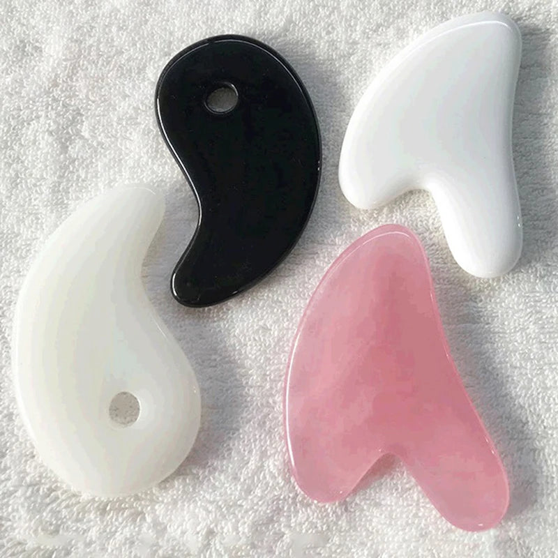 Gua Sha Board Heart-Shaped Natural Pink Green Resin Jade Scraper Facial SPA Neck Massager Portable Skin Care Beauty Healty TooL