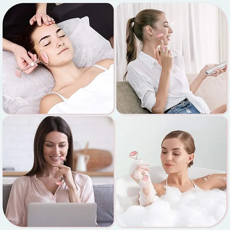 Pink Gua Sha Roller Scraping Board Face Beauty Non Jade Roller Scraping Board Massage Set