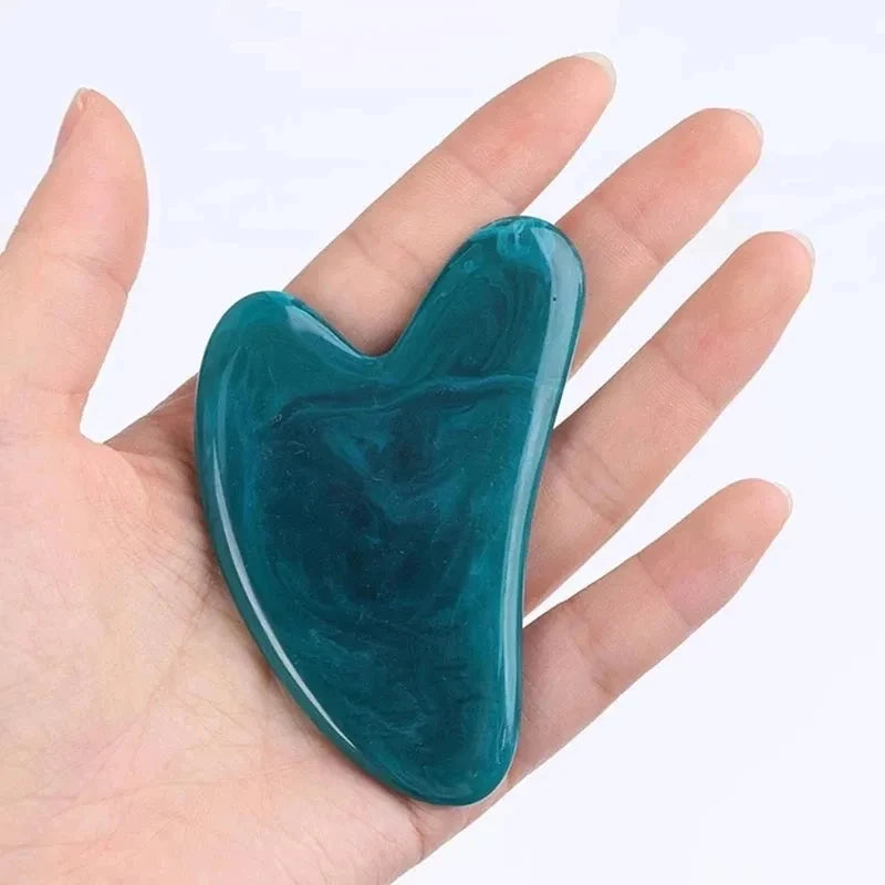Gua Sha Board Heart-Shaped Natural Pink Green Resin Jade Scraper Facial SPA Neck Massager Portable Skin Care Beauty Healty TooL