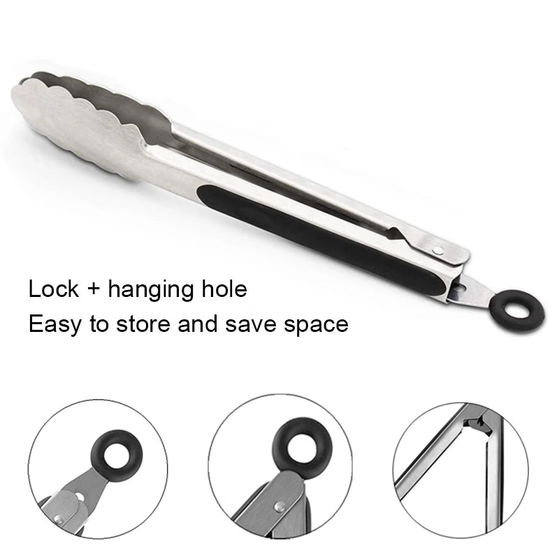 9/12/14/16 Inch BBQ Grilling Tong With Lock Stainless Steel Salad Bread Serving Tong Non-Stick BQ Tong Utensil Cooking Clip New