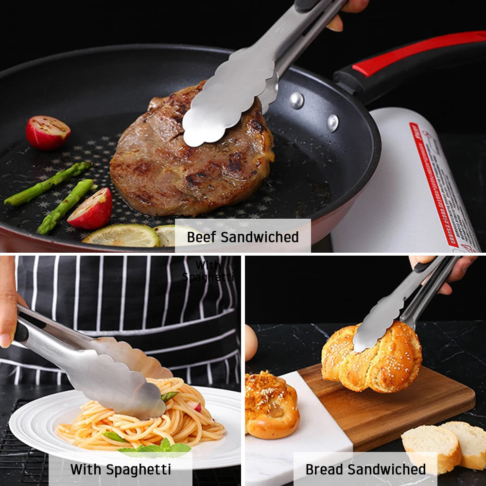 9/12/14/16 Inch BBQ Grilling Tong With Lock Stainless Steel Salad Bread Serving Tong Non-Stick BQ Tong Utensil Cooking Clip New