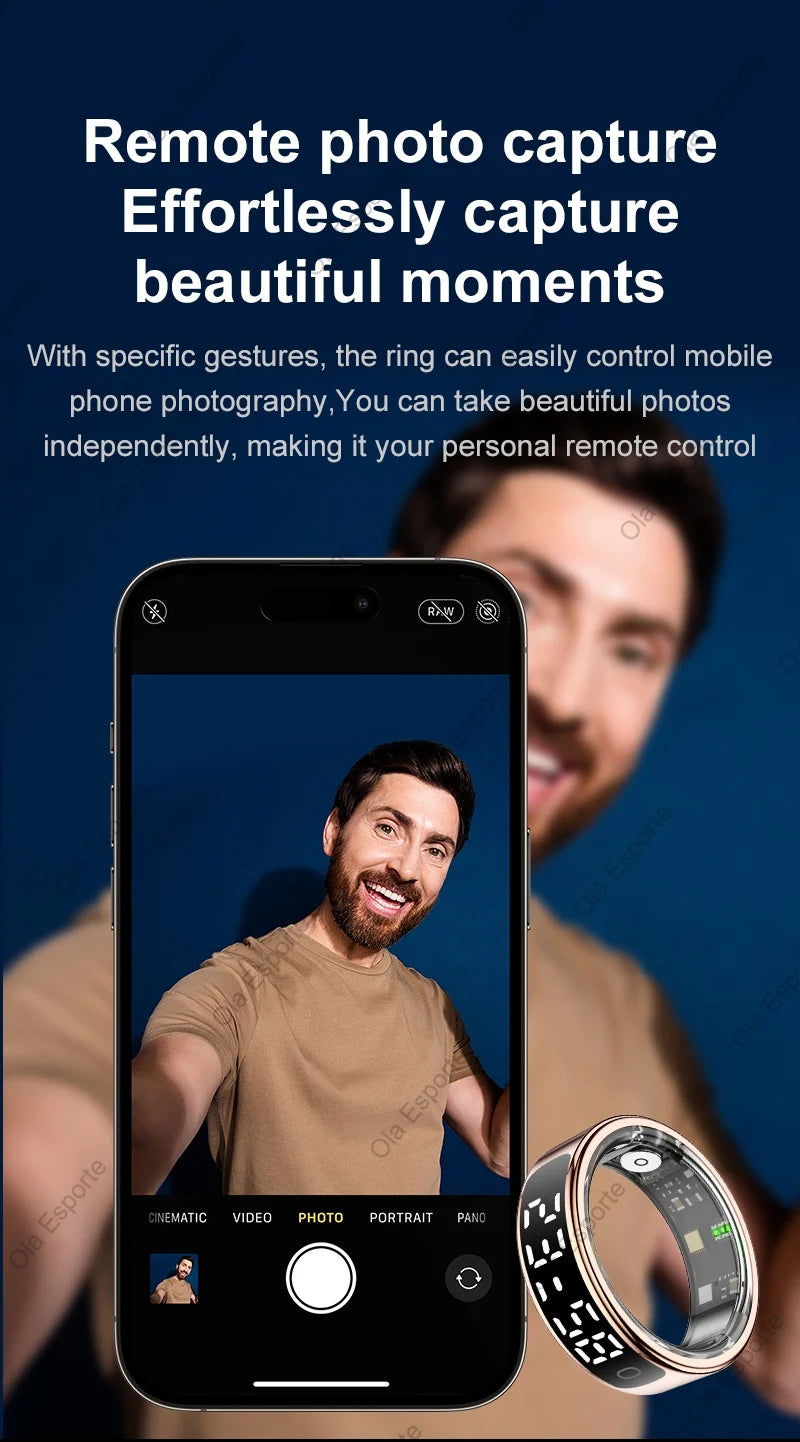 For Smart Ring Hd Screen Tiktok Control 5ATM Waterproof for  Smartring forGalaxy Women Men Ring HeartRate Monitor