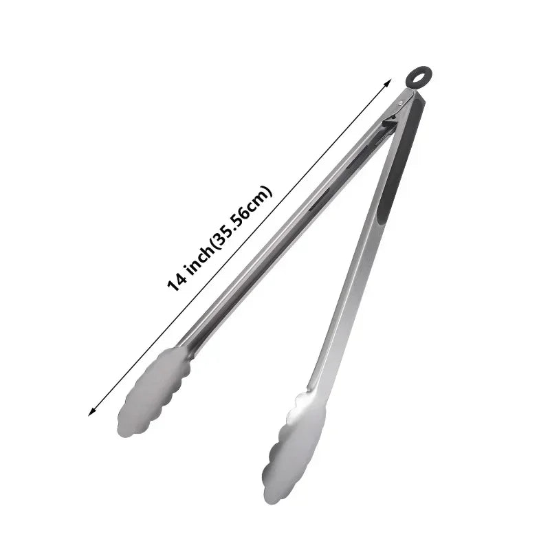 1Pcs BBQ Grill Tongs Salad Steak Spaghetti Candy Charcoal Meat Stainless Steel Camping Barbecue Kitchen Frying Food Clips Clamp