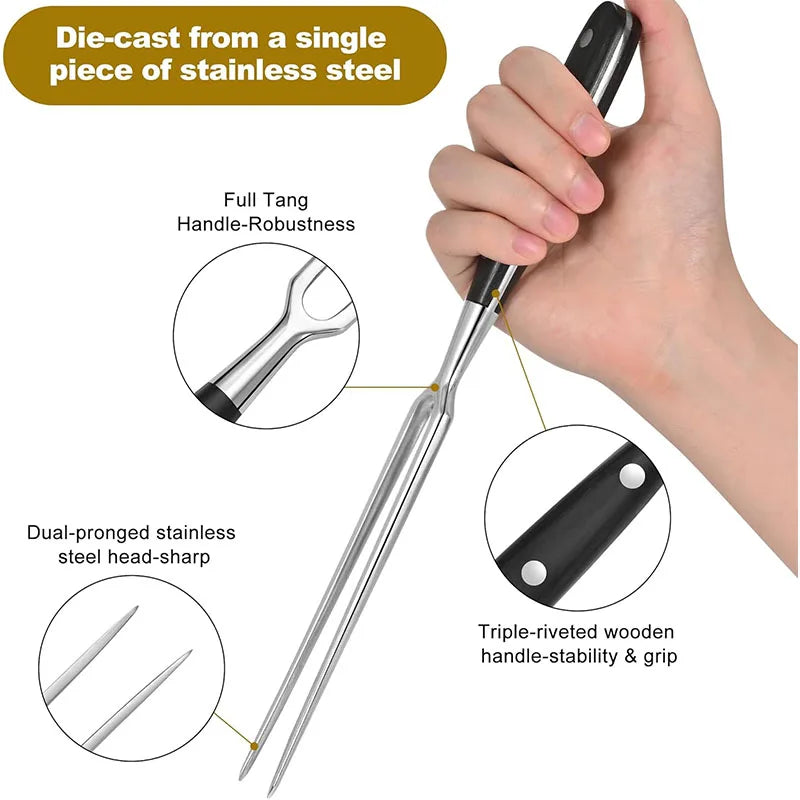 Meat Fork Stainless Steel Meat Carving Fork with Long Handle Sharp Prong Grill Fork Serving Fork for Chicken Turkey Beef JT566