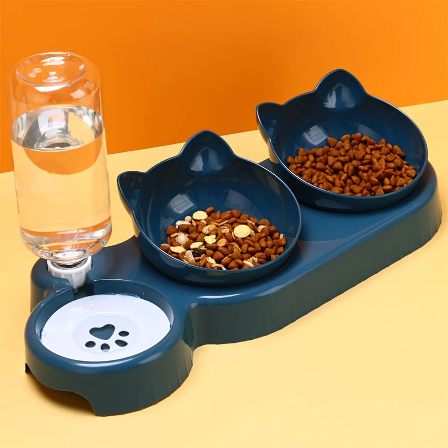 SEP Pet Feeding Station Tilted Cat Bowls with Water Feeder & Neck Protection