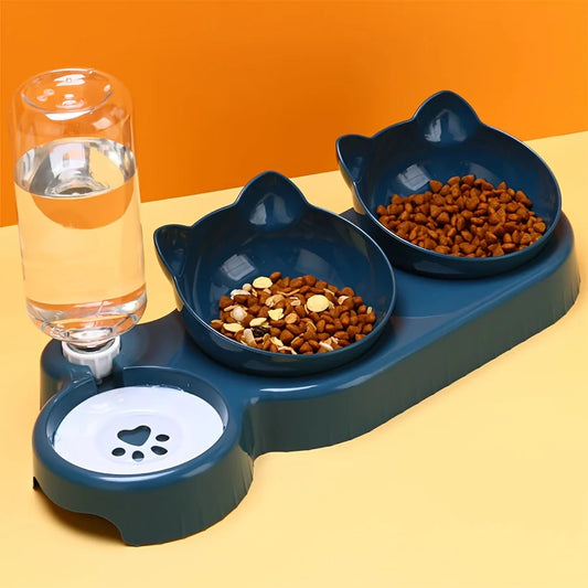 SEP Pet Feeding Station Tilted Cat Bowls with Water Feeder & Neck Protection