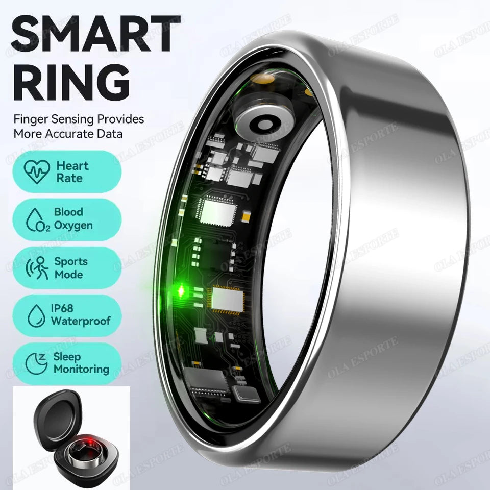 New R09 Smart Ring Men Women with Charging Case,Heart Rate Blood Oxygen,Skin Temperature Monitor,5ATM Waterproof For Android IOS