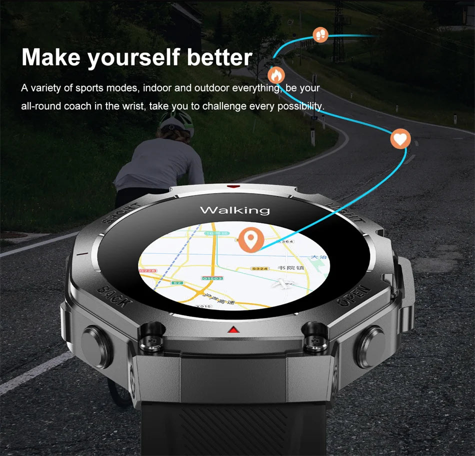 2025 New Men Sports Smart Watch GPS AMOLED Heart Rate Monitoring LED Flashlight NFC Bluetooth Call 3ATM Waterproof Smartwatches