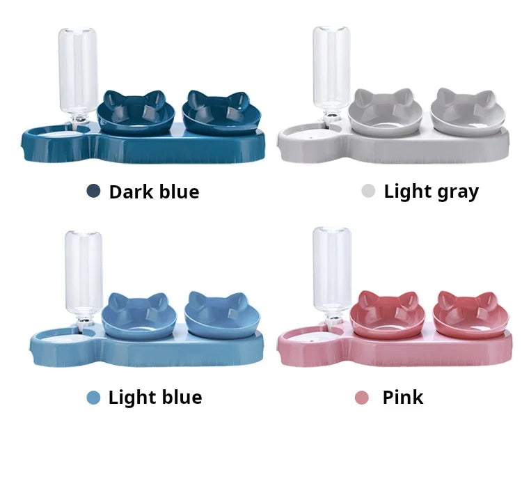 SEP Pet Feeding Station Tilted Cat Bowls with Water Feeder & Neck Protection