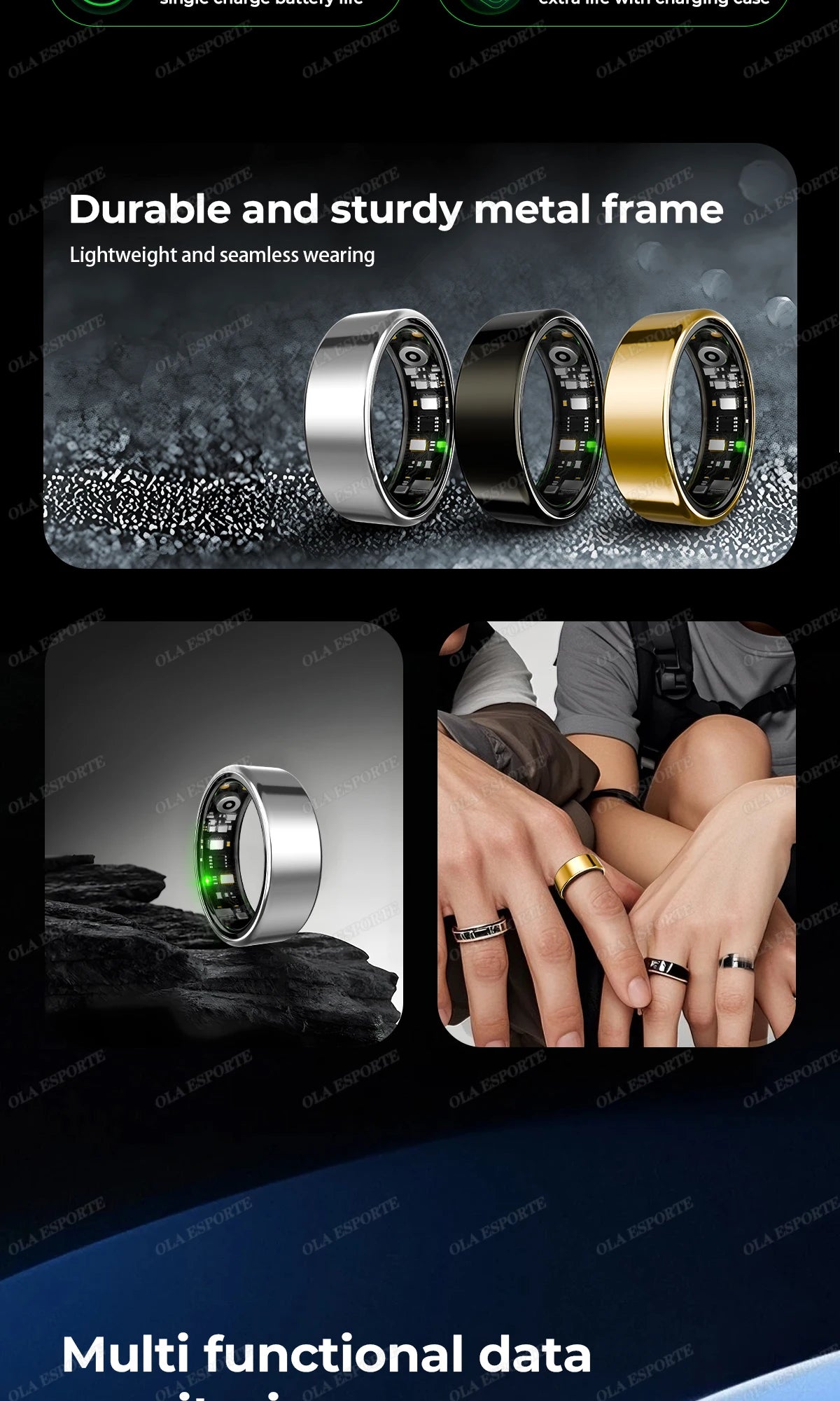 New R09 Smart Ring Men Women with Charging Case,Heart Rate Blood Oxygen,Skin Temperature Monitor,5ATM Waterproof For Android IOS