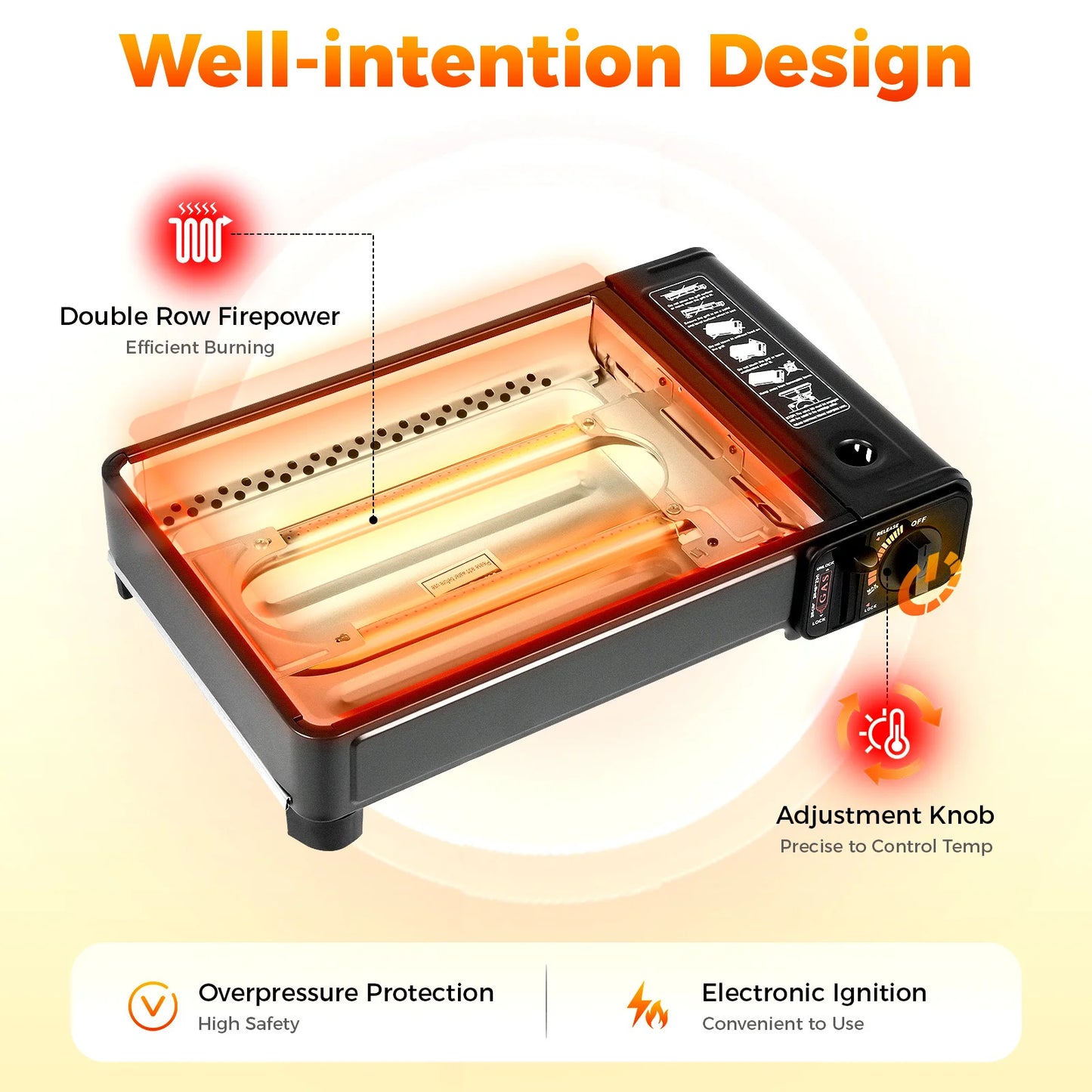 Portable Butane Grill Stove Camping Grill Gas Stove Free Standing BBQ Grill w/Grilling Net Carry Case for Camping Cooking