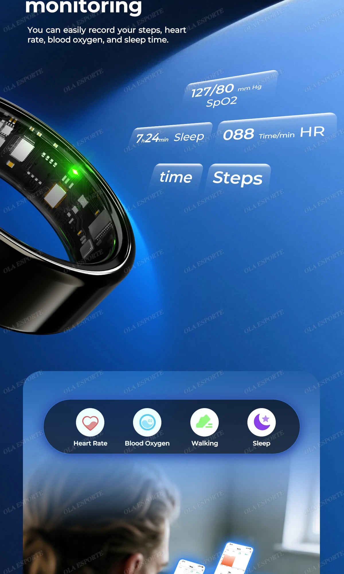 New R09 Smart Ring Men Women with Charging Case,Heart Rate Blood Oxygen,Skin Temperature Monitor,5ATM Waterproof For Android IOS