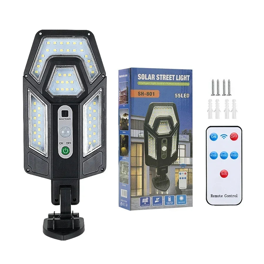 Solar Lamp 55LED Outdoor Sunlight Motion Sensor Remote Control Solar Focus Wall