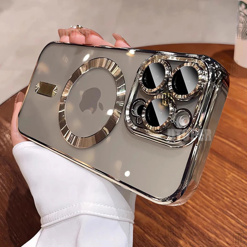 Phone Case For iPhone 16 15 14 13 12 11 Pro Max Plus Clear Magsafe Magnetic Lens Protect Soft Cover
