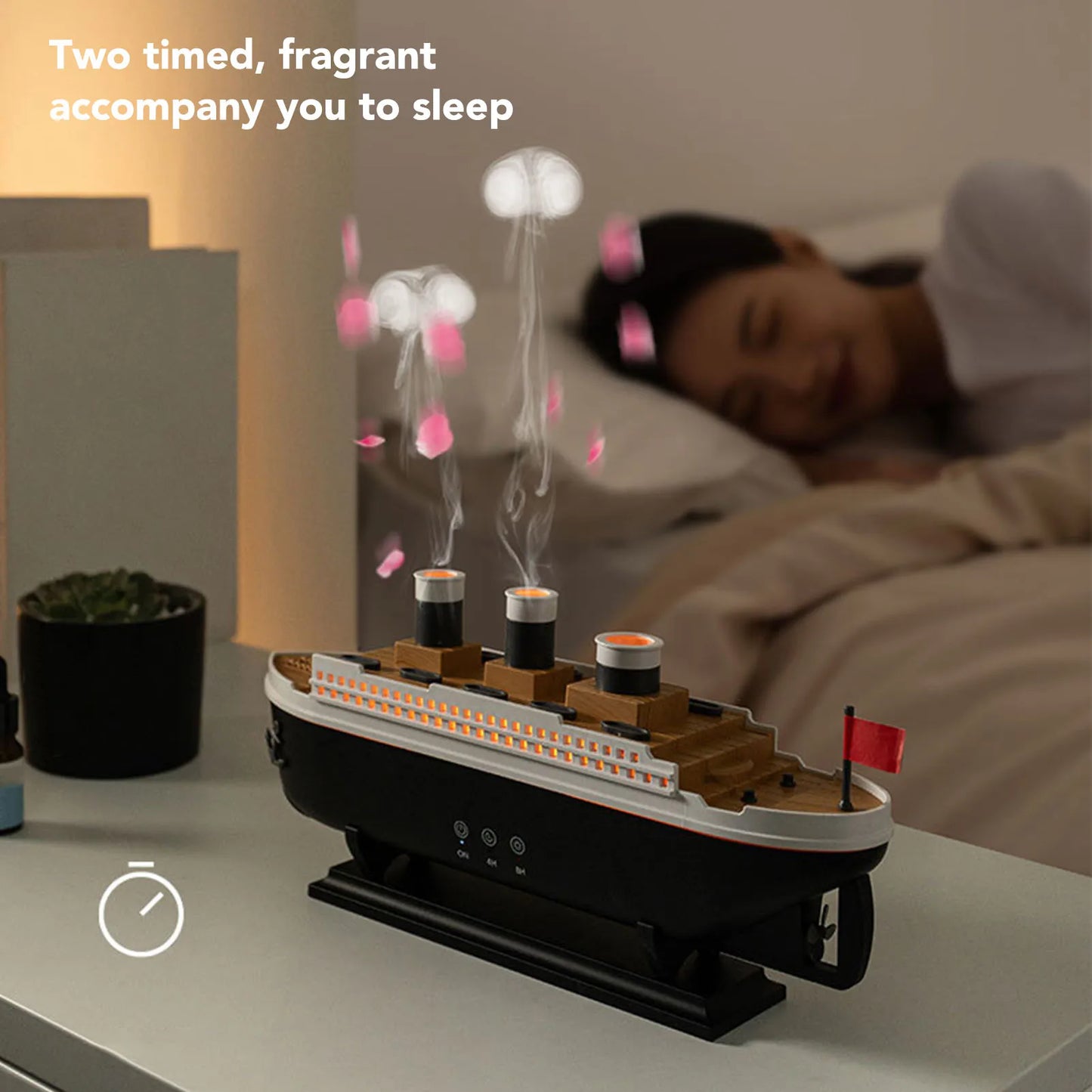 【HOT】Aromatherapy Diffuser 250ml Retro Ship Essential Oil Diffuser Desktop Humidifier with Remote Control for Bedroom Office