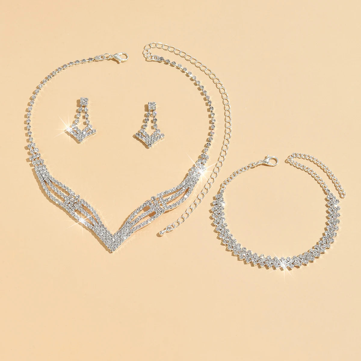 Fashionable design, elegant style with rhinestones, super sparkling temperament, light luxury style jewelry set for women