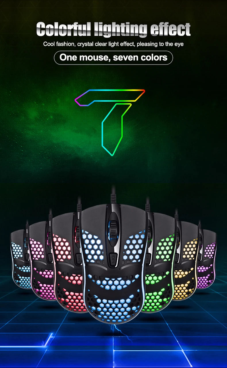 Wired Cable Gaming 7 breathing LED Back Light Optical Mouse USB Computer Hollowed out Mice Laptop Desktop 4D PC home use Office