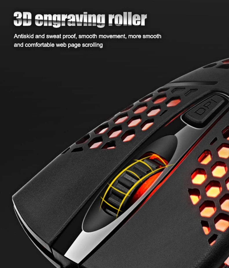 Wired Cable Gaming 7 breathing LED Back Light Optical Mouse USB Computer Hollowed out Mice Laptop Desktop 4D PC home use Office