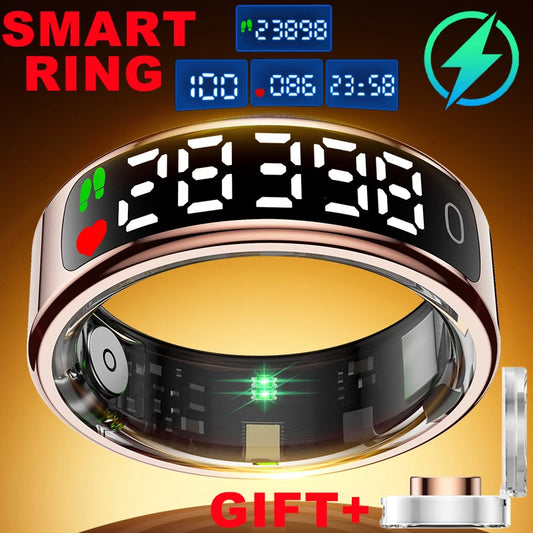 For Smart Ring Hd Screen Tiktok Control 5ATM Waterproof for  Smartring forGalaxy Women Men Ring HeartRate Monitor