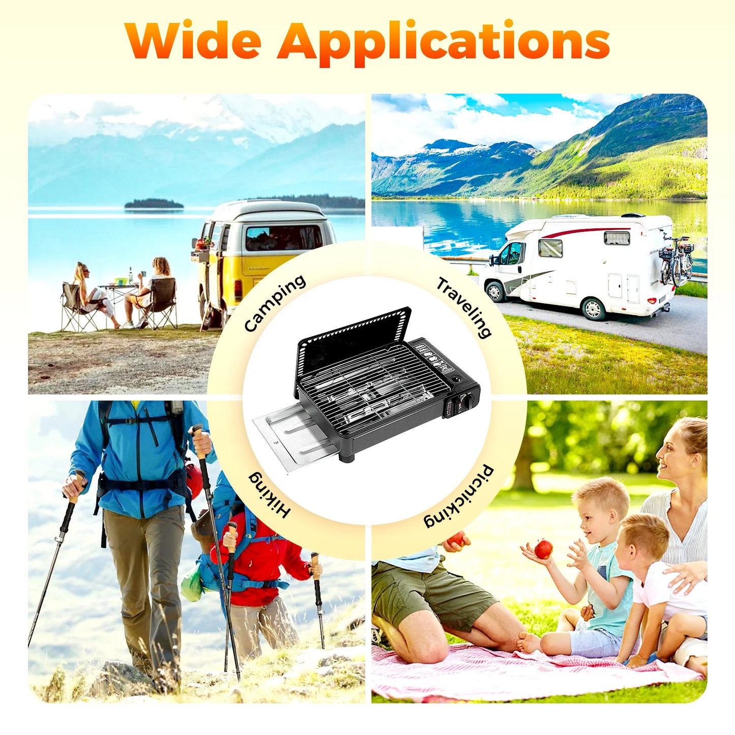 Portable Butane Grill Stove Camping Grill Gas Stove Free Standing BBQ Grill w/Grilling Net Carry Case for Camping Cooking