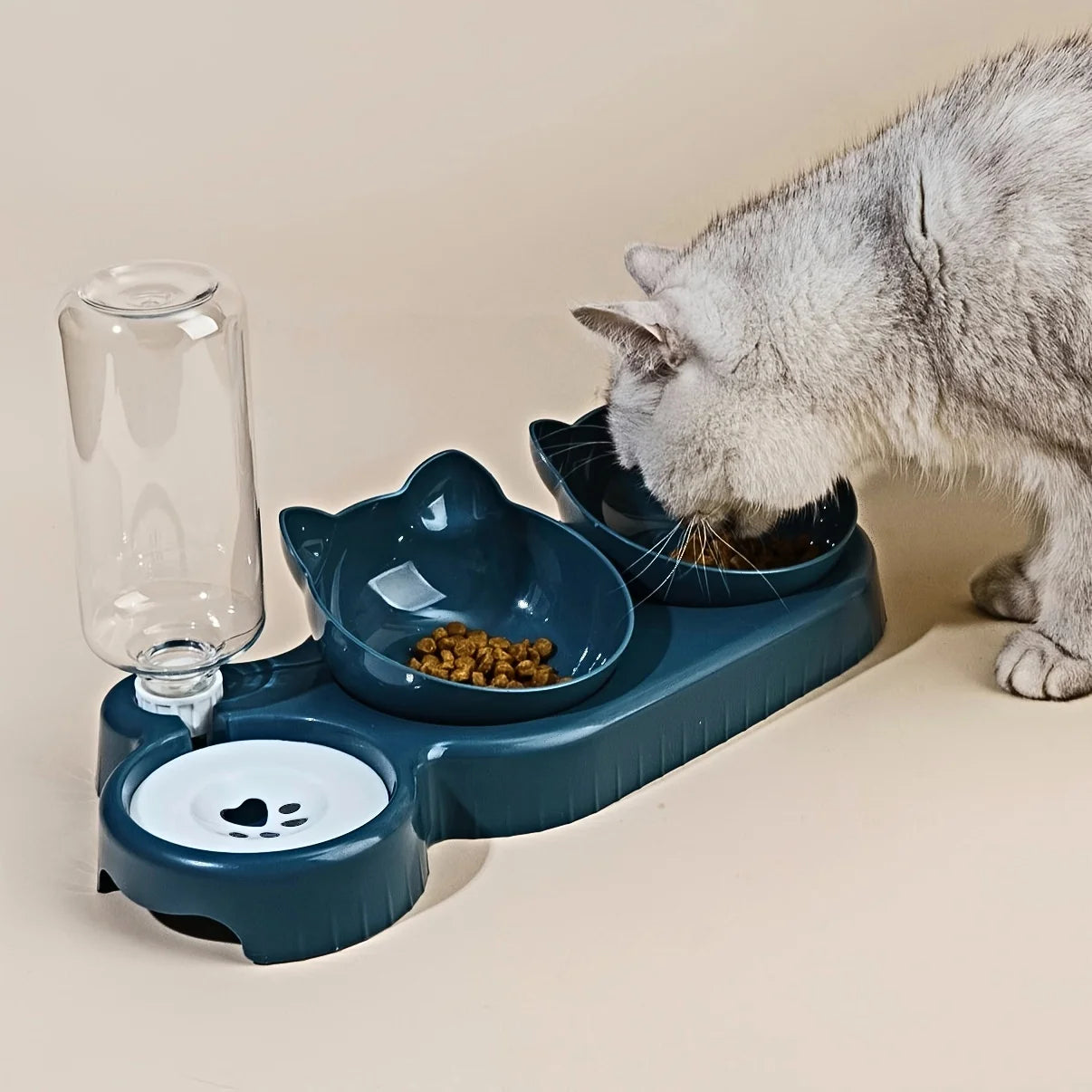 SEP Pet Feeding Station Tilted Cat Bowls with Water Feeder & Neck Protection