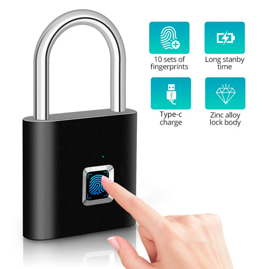 SEP Smart Fingerprint Padlock Waterproof Biometric Zinc Alloy Lock with Rechargeable Battery