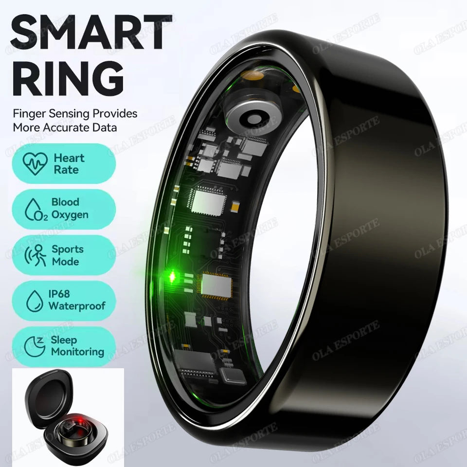 New R09 Smart Ring Men Women with Charging Case,Heart Rate Blood Oxygen,Skin Temperature Monitor,5ATM Waterproof For Android IOS