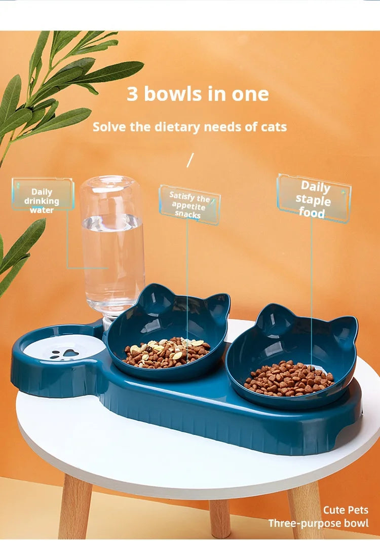 SEP Pet Feeding Station Tilted Cat Bowls with Water Feeder & Neck Protection