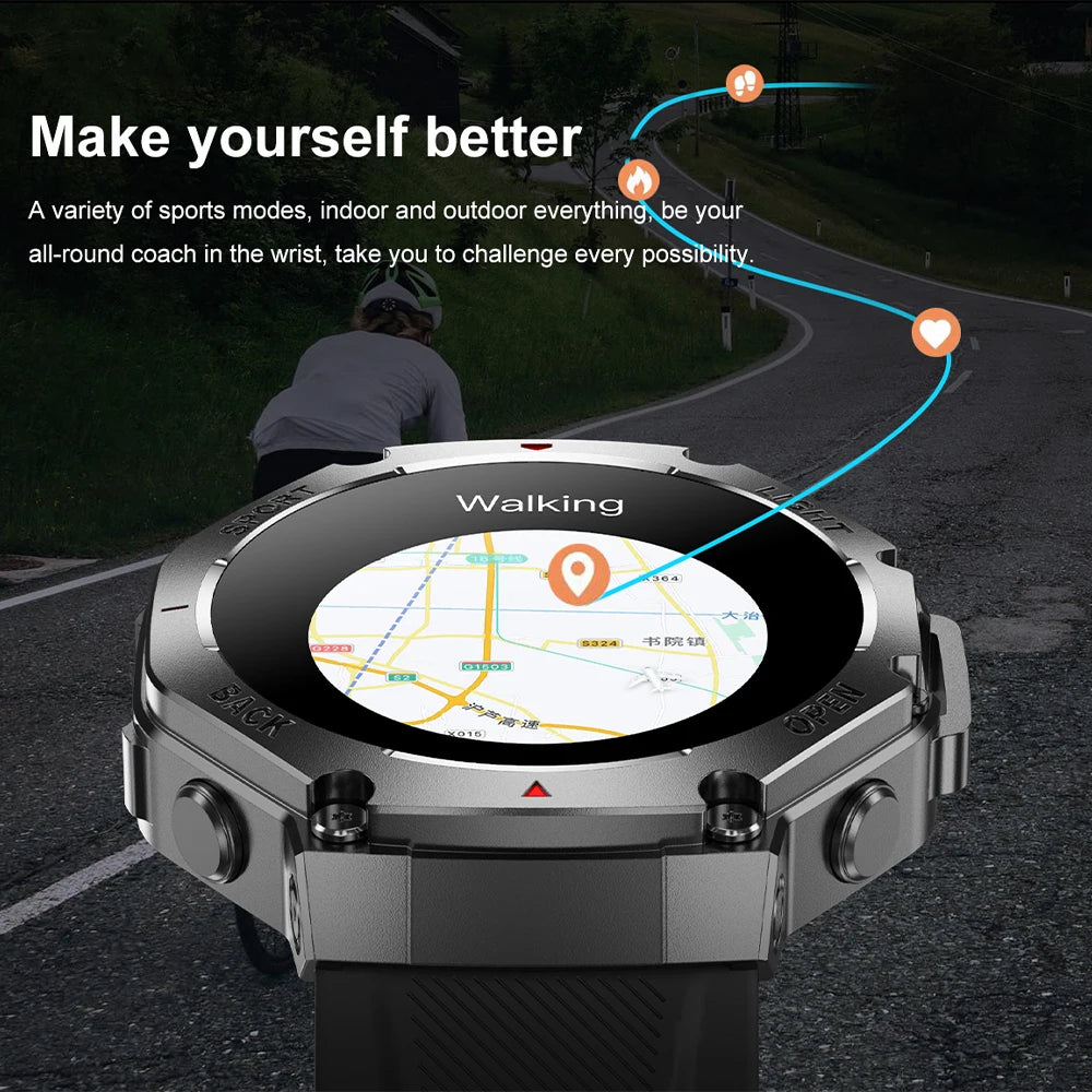 2025 New Men Sports Smart Watch GPS AMOLED Heart Rate Monitoring LED Flashlight NFC Bluetooth Call 3ATM Waterproof Smartwatches