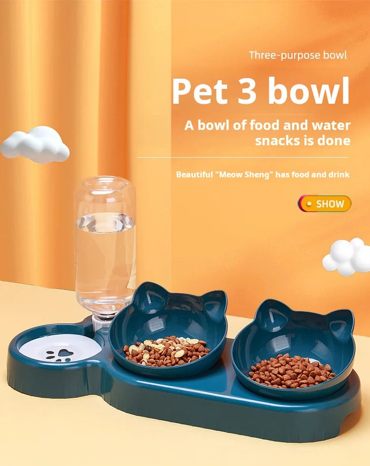 SEP Pet Feeding Station Tilted Cat Bowls with Water Feeder & Neck Protection