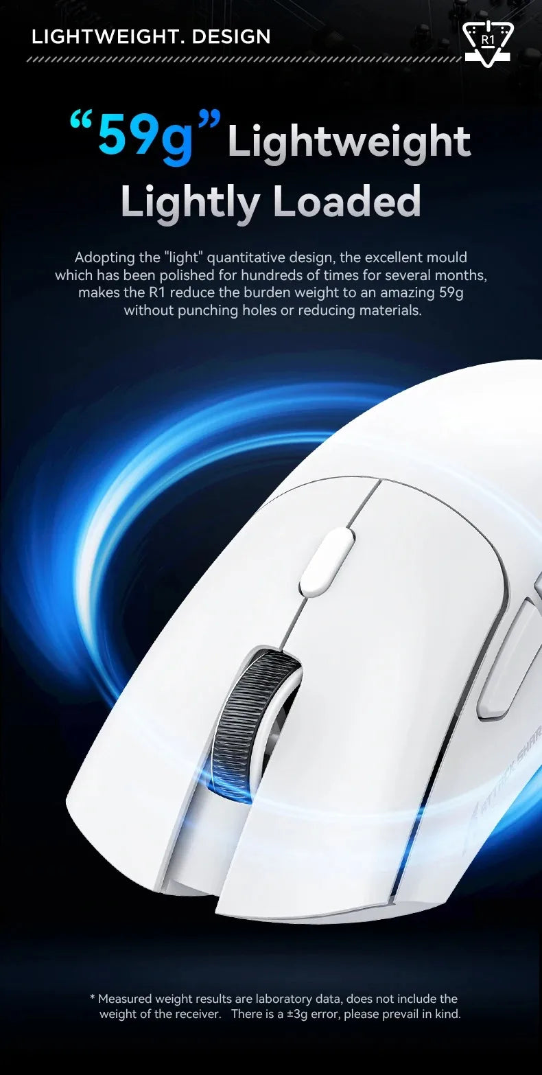 Attack Shark R1 Bluetooth Mouse and Grip Tape not Included Mouse 1000 Hz PAW3311 Sensor,Rechargeable Tri-mode,Ergonomic