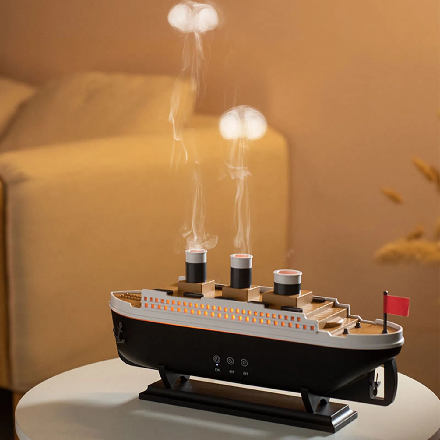 【HOT】Aromatherapy Diffuser 250ml Retro Ship Essential Oil Diffuser Desktop Humidifier with Remote Control for Bedroom Office