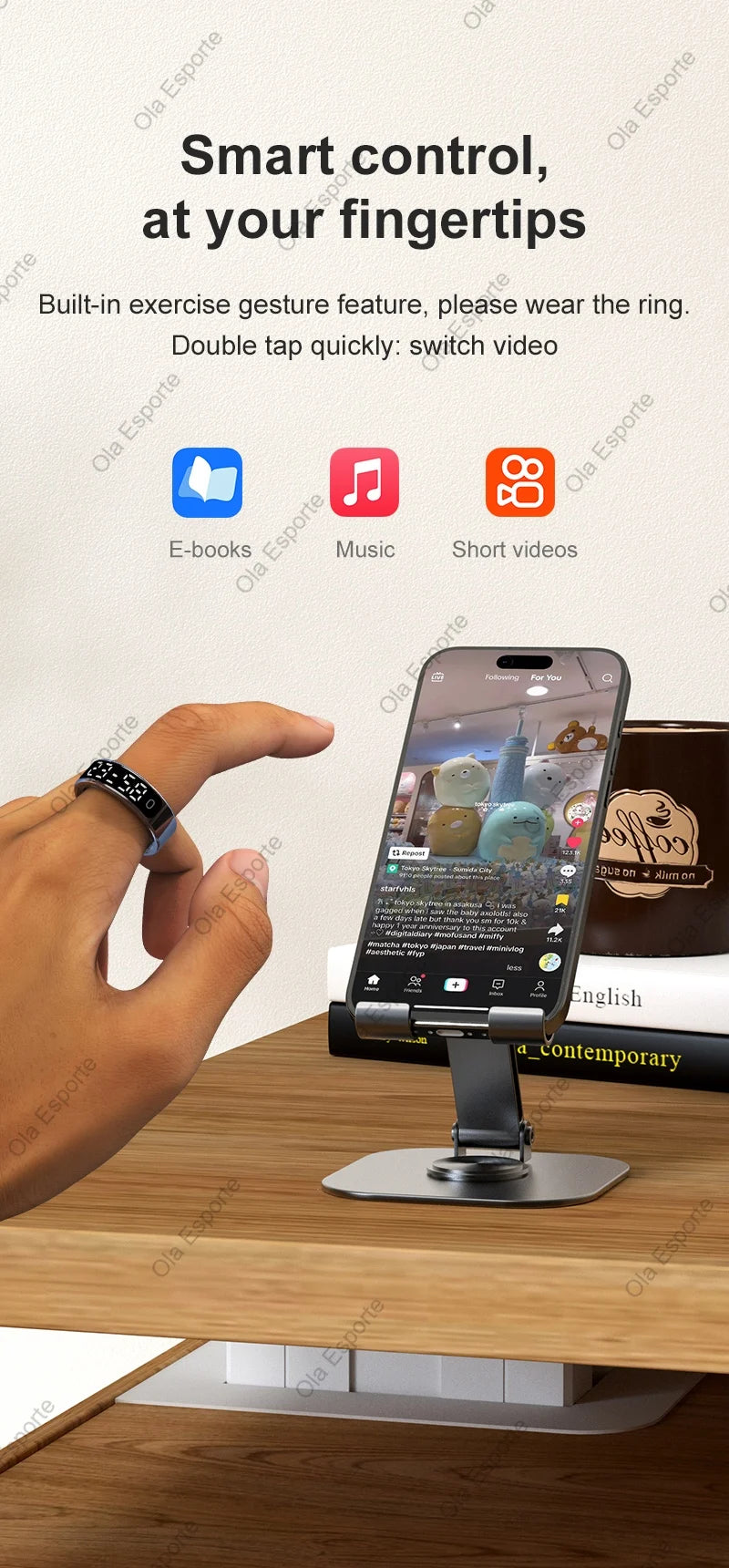 For Smart Ring Hd Screen Tiktok Control 5ATM Waterproof for  Smartring forGalaxy Women Men Ring HeartRate Monitor