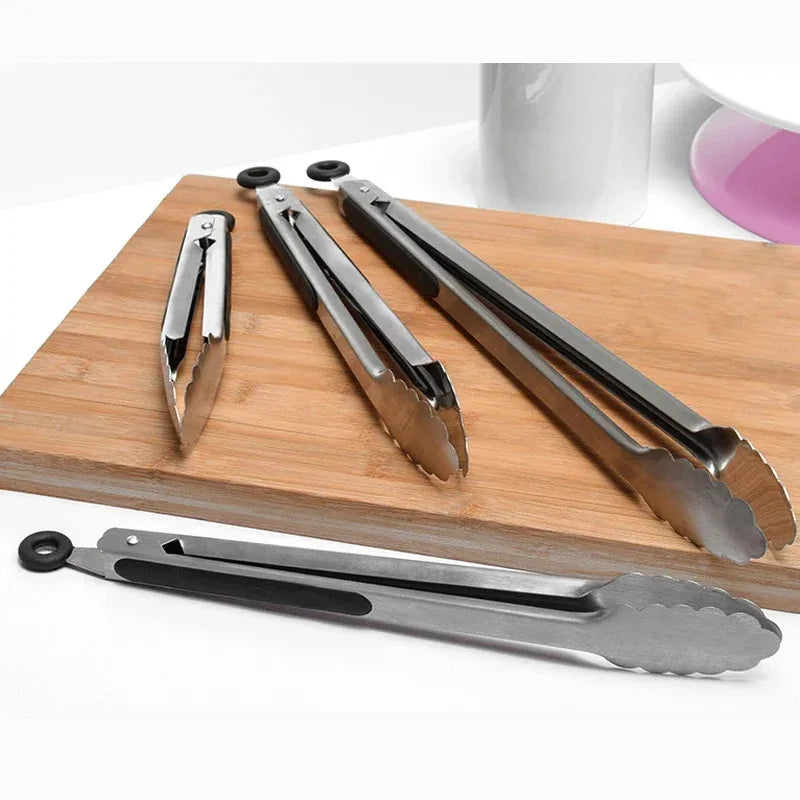 1Pcs BBQ Grill Tongs Salad Steak Spaghetti Candy Charcoal Meat Stainless Steel Camping Barbecue Kitchen Frying Food Clips Clamp