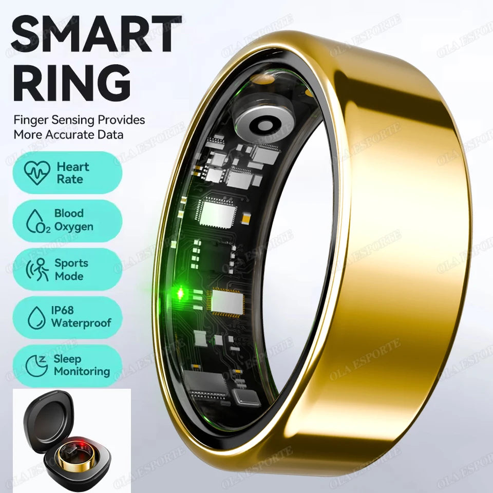 New R09 Smart Ring Men Women with Charging Case,Heart Rate Blood Oxygen,Skin Temperature Monitor,5ATM Waterproof For Android IOS