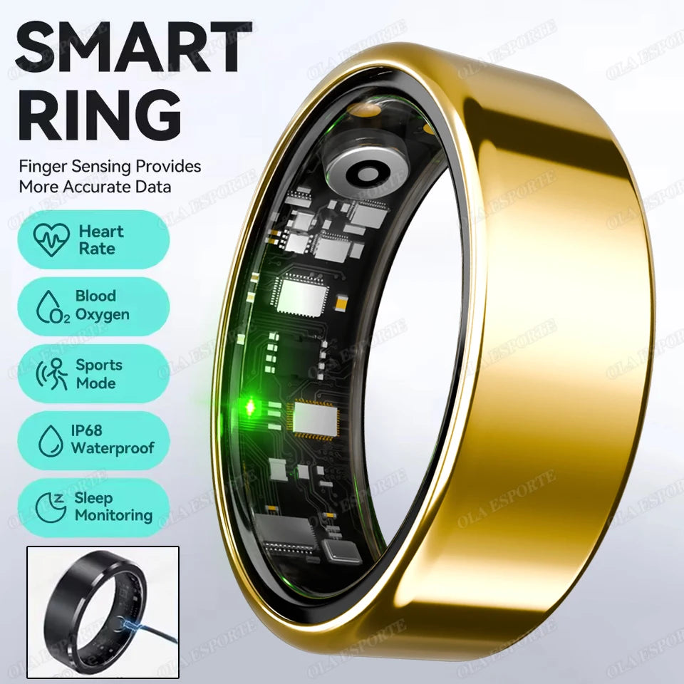 New R09 Smart Ring Men Women with Charging Case,Heart Rate Blood Oxygen,Skin Temperature Monitor,5ATM Waterproof For Android IOS