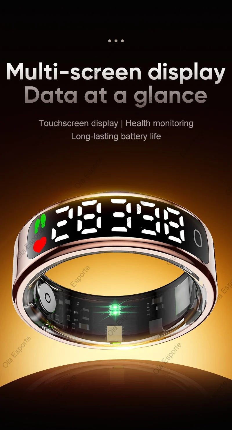 For Smart Ring Hd Screen Tiktok Control 5ATM Waterproof for  Smartring forGalaxy Women Men Ring HeartRate Monitor