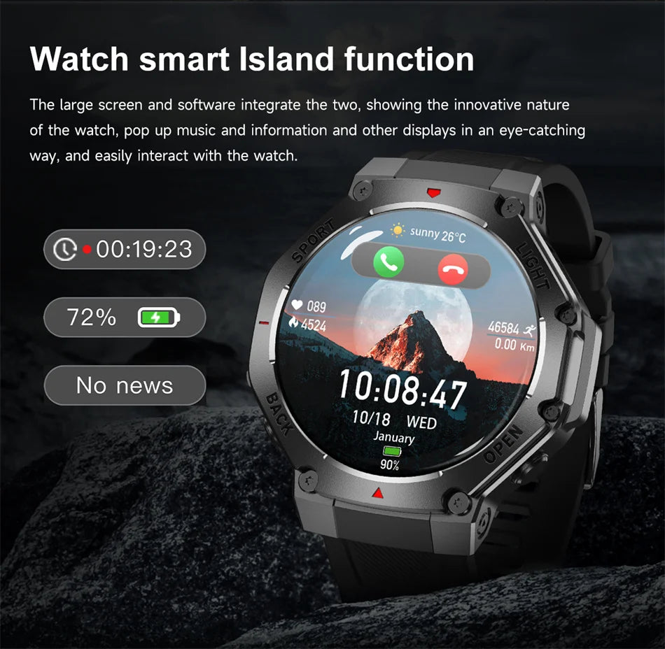 2025 New Men Sports Smart Watch GPS AMOLED Heart Rate Monitoring LED Flashlight NFC Bluetooth Call 3ATM Waterproof Smartwatches