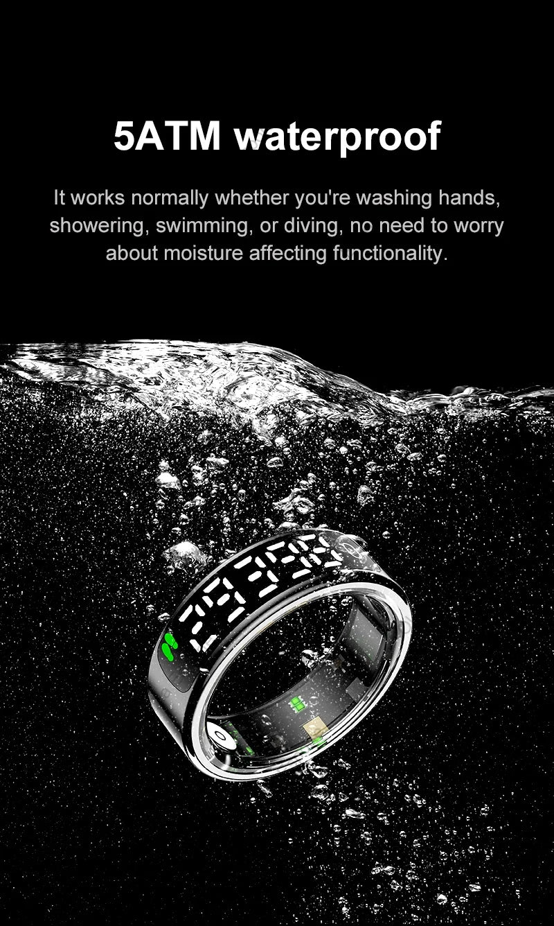 For Smart Ring Hd Screen Tiktok Control 5ATM Waterproof for  Smartring forGalaxy Women Men Ring HeartRate Monitor
