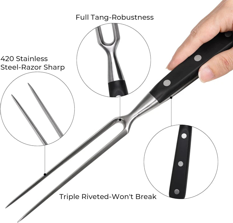 Meat Fork Stainless Steel Meat Carving Fork with Long Handle Sharp Prong Grill Fork Serving Fork for Chicken Turkey Beef JT566